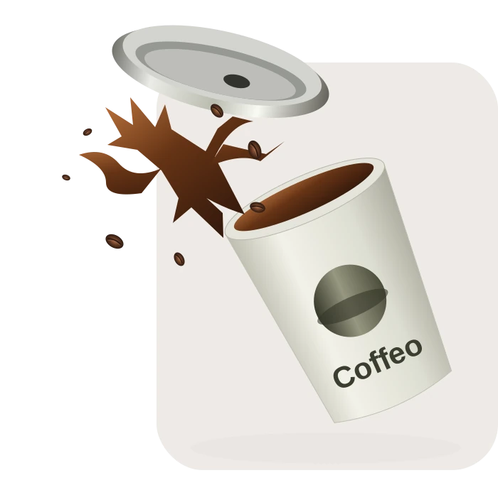 Ilustrasi cangkir Coffeo dengan percikan kopi