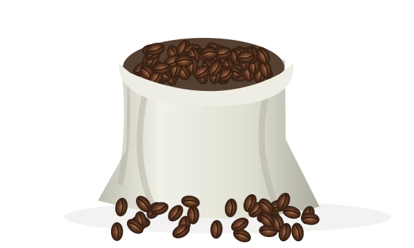 Ilustrasi biji kopi dalam karung